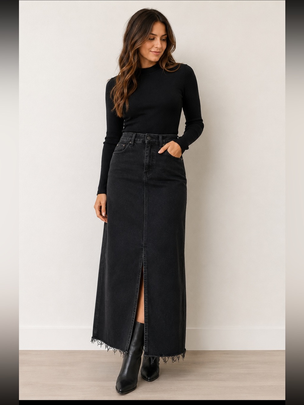 OAT New York Black Denim Maxi Skirt